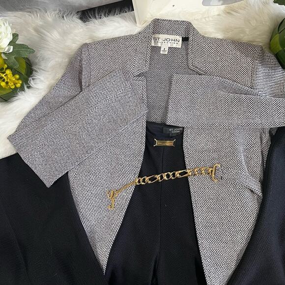 NEW St. John Wool Knit Tailored Classic Longline Suit Jacket Wide Leg Trousers 2 - Picture 7 of 16